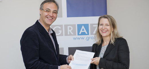 Kulturstadtrat Michael Grossmann und Andrea Redi, Sprecherin des Beirats | Stadt Graz/Fischer 