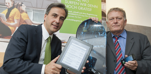 Bürgermeister Siegfried Nagl (li) und Holding-Chef Wolfgang Malik präsentierten die Gratis-App, die den Weg zu den Grazer Hotspots weist | Stadt Graz/Fischer Bürgermeister Siegfried Nagl (li) und Holding-Chef Wolfgang Malik präsentierten die Gratis-App, die den Weg zu den Grazer Hotspots weist | Stadt Graz/Fischer