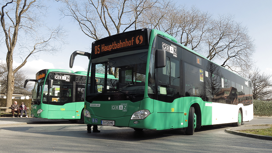 Endhaltestelle Gösting, Stadtbusse 40, 48, 84, Ausgangspunkt zu einem Spaziergang im Februar. Foto: ©Auferbauer