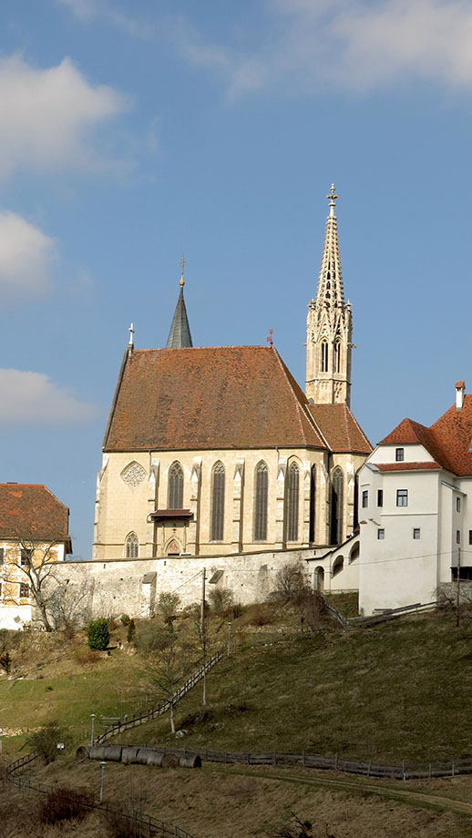 Erster Rückblick, Wallfahrtskirche Maria Straßengel (454 m). Foto: ©Auferbauer