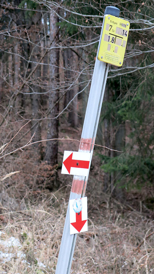 Entlang der Erdgasleitung absteigen Richtung Einsiedelei und Eggenberg. Foto: ©Auferbauer