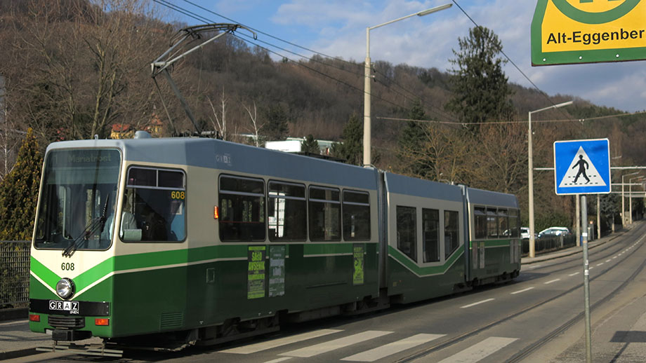 Spaziergang-Endpunkt, Haltestelle Alt-Eggenberg, Graz Linien, Tram 1. Foto: ©Auferbauer