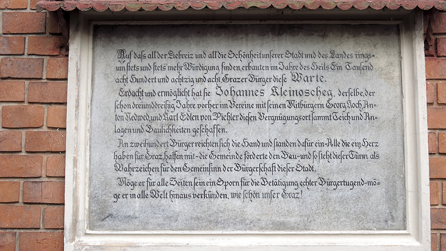 An der Hilmwarte, Inschrift zur Herstellung der Warte im Jahr 1888. Foto: ©Auferbauer