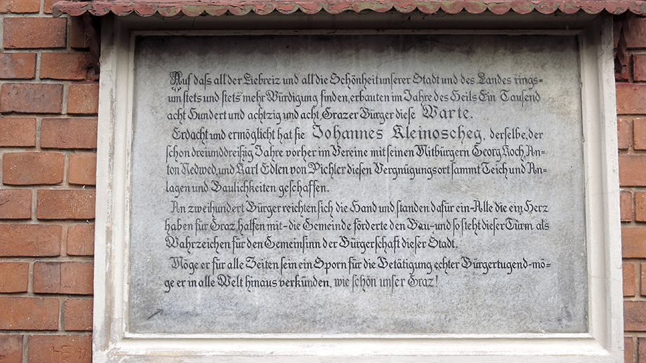 An der Hilmwarte, Inschrift zur Herstellung der Warte im Jahr 1888. Foto: ©Auferbauer