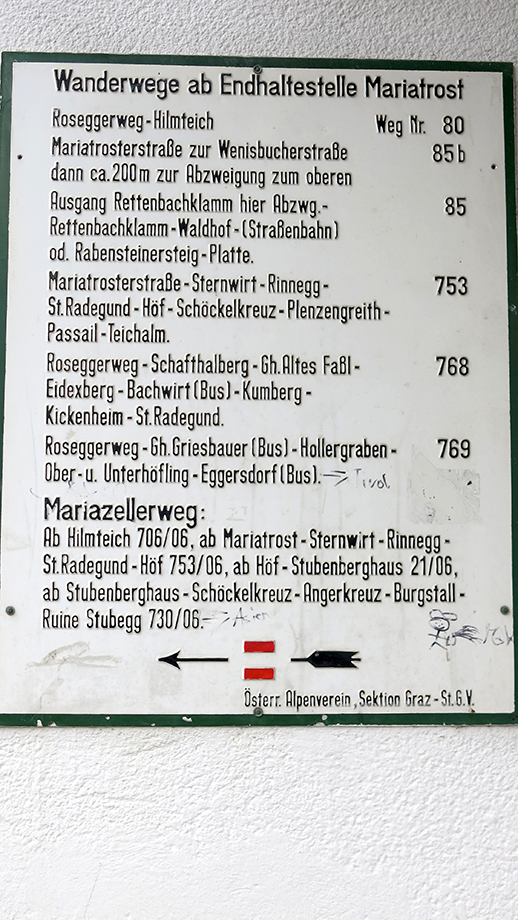 Wanderweg-Übersicht, an der Straßenbahn-Endhaltestelle Mariatrost. Foto: ©Auferbauer