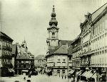 Der heutige "Platz Am Eisernen Tor" um das Jahr 1889 mit Blick in die Herrengasse.  © Kubinzky