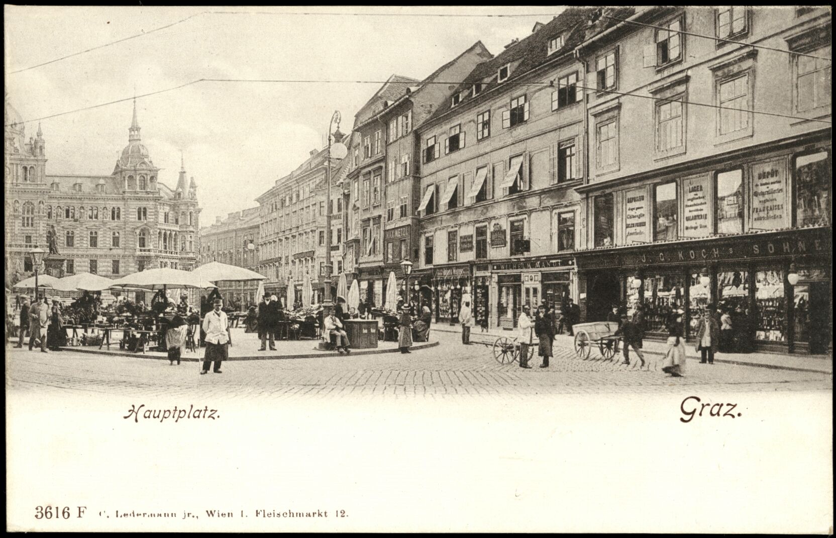 Graz, Hauptplatz; vor 1905; Österreichische Nationalbibliothek. Ansichtskarten online. httpdata.onb.ac.atAKONAK054_076