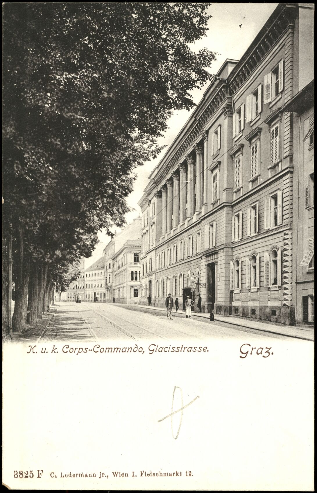 Graz, Glacisstrasse, K. u. k. Corps-Commando; vor 1905; Österreichische Nationalbibliothek. Ansichtskarten online. httpdata.onb.ac.atAKONAK054_111
