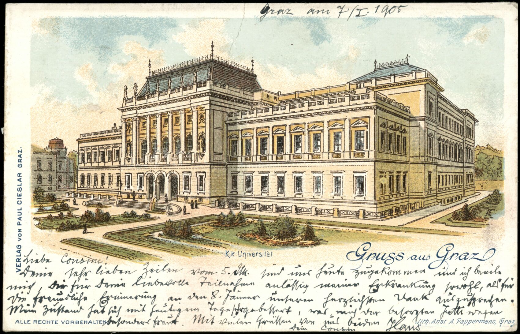 Graz, k.k. Universitt; vor 1905; Österreichische Nationalbibliothek. Ansichtskarten online. httpdata.onb.ac.atAKONAK117_335