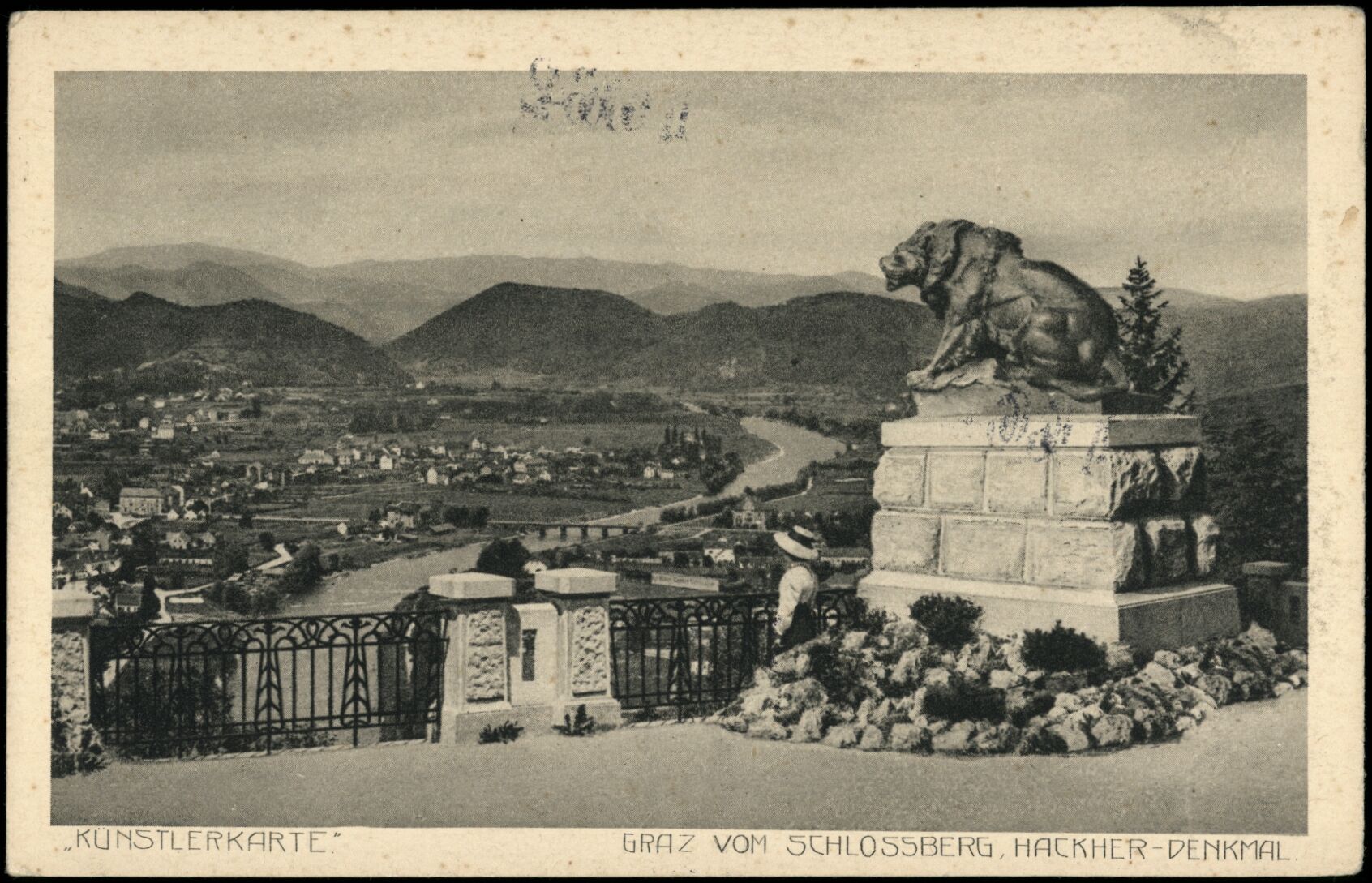 Graz, Schlossberg; Hackner-Denkmal; 1913; Österreichische Nationalbibliothek. Ansichtskarten online. httpdata.onb.ac.atAKONAK117_428