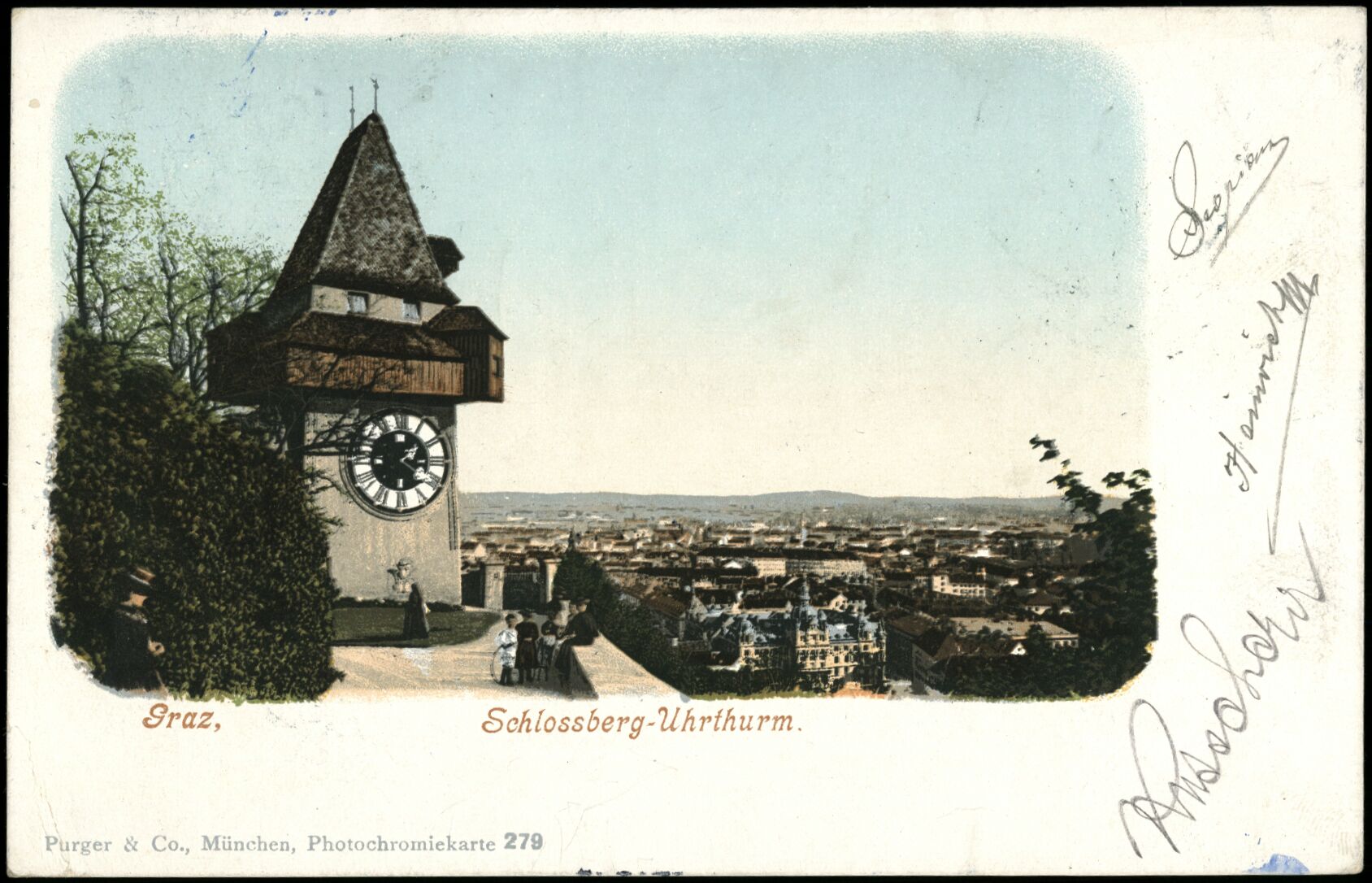 Graz, Uhrturm; Schlossberg; gelaufen 1900; Österreichische Nationalbibliothek. Ansichtskarten online. httpdata.onb.ac.atAKONAK117_452