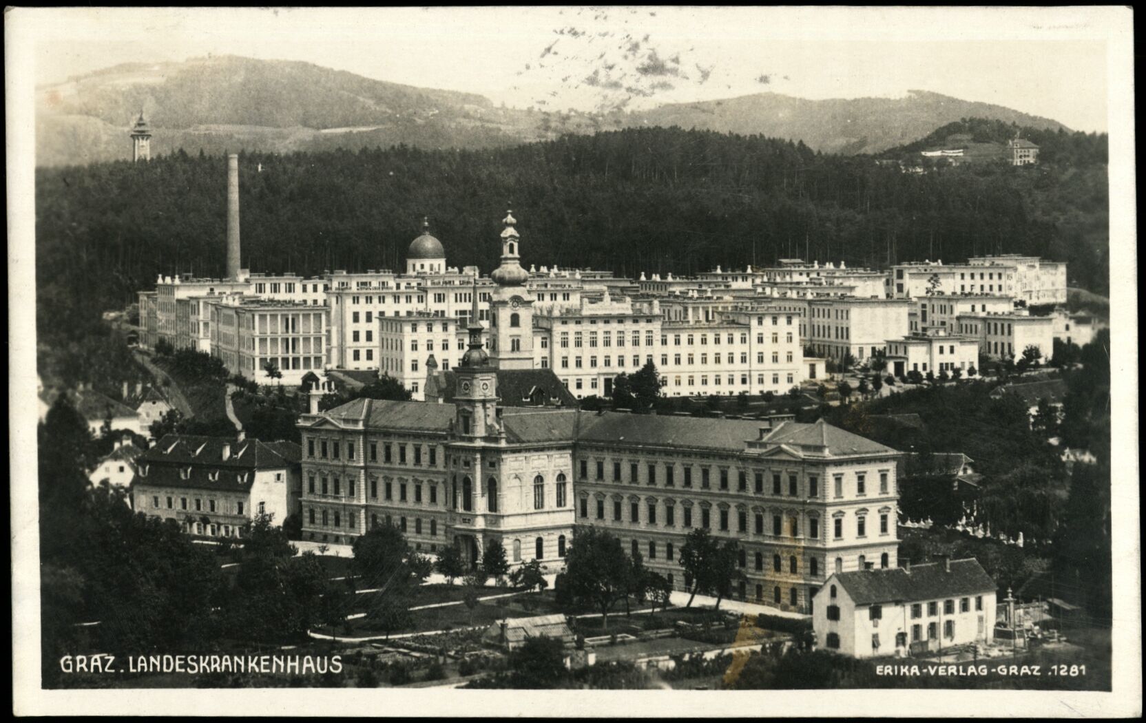 Graz, Landeskrankenhaus; 1928; Österreichische Nationalbibliothek. Ansichtskarten online. httpdata.onb.ac.atAKONAK006_316