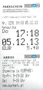 Parkschein blaue Zone
