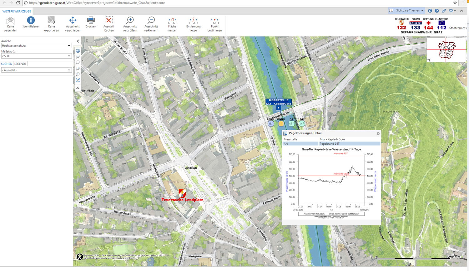 WebOffice CORE Client - Geoinformationen per Mausklick - z.B. Online-Pegelstände an Grazer Bächen!