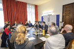 Die Pressekonferenz zur Präsentation der neuen Volksschule im Rathaus war gut besucht. © Stadt Graz/Fischer Die Pressekonferenz zur Präsentation der neuen Volksschule im Rathaus war gut besucht. © Stadt Graz/Fischer