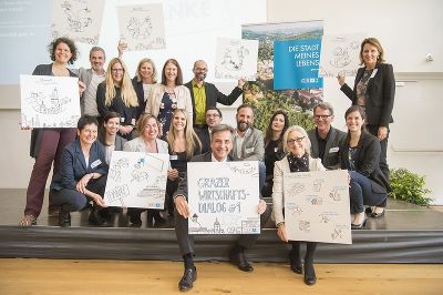 Bürgermeister Siegfried Nagl, Andrea Keimel und das Team der A15, cardamom und Trigon © Foto Fischer Bürgermeister Siegfried Nagl, Andrea Keimel und das Team der A15, cardamom und Trigon © Foto Fischer