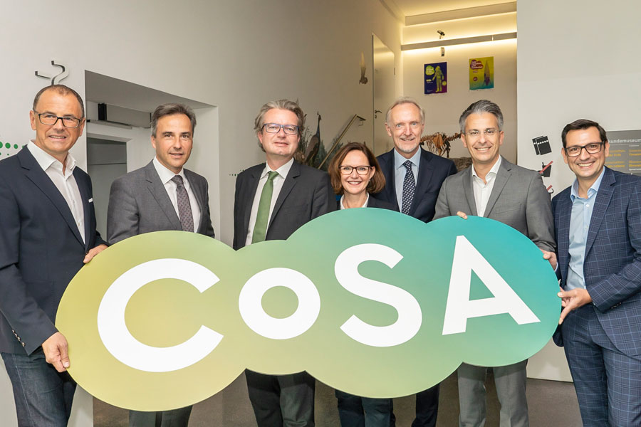 Pressekonferenz zur Eröffnung des Center of Science Activities: UMJ-GF Wolfgang Muchitsch, Bürgermeister Siegfried Nagl, Landesrat Christopher Drexler, UMJ-GF Alexia Getzinger, Stadtrat Günter Riegler, Stadtrat Kurt Hohensinner und FRida & freD-GF Jörg Ehtreiber (v. l.).