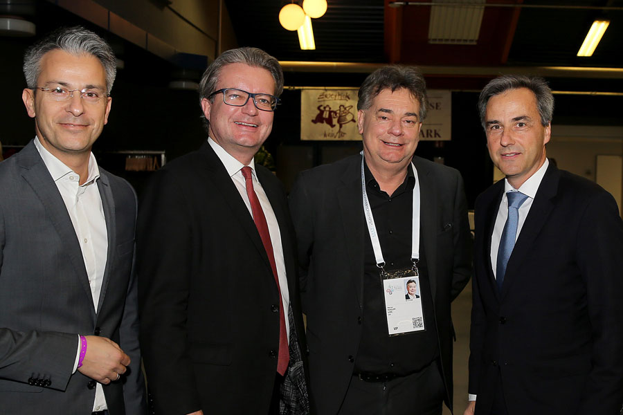 Sportstadtrat Kurt Hohensinner, Sportlandesrat Christopher Drexler, Vizekanzler Werner Kogler und Bürgermeister Siegfried Nagl zeigten sich stolz auf ein solches Großereignis im Lande. © GEPA Pictures Sportstadtrat Kurt Hohensinner, Sportlandesrat Christopher Drexler, Vizekanzler Werner Kogler und Bürgermeister Siegfried Nagl zeigten sich stolz auf ein solches Großereignis im Lande. © GEPA Pictures