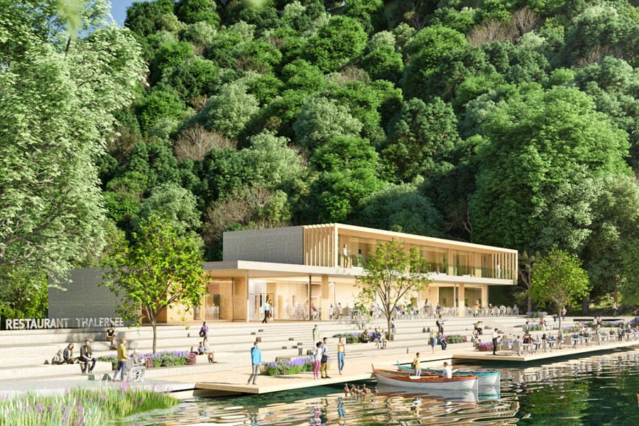 Ein Blick in die Zukunft: Die Ideen des Architekturbüros Pittino+Ortner überzeugten auf allen Ebenen. Bereits im Sommer 2022 soll das neue Restaurant eröffnet werden. © Rendering von Pittino+Ortner ZT GmbH Ein Blick in die Zukunft: Die Ideen des Architekturbüros Pittino+Ortner überzeugten auf allen Ebenen. Bereits im Sommer 2022 soll das neue Restaurant eröffnet werden.