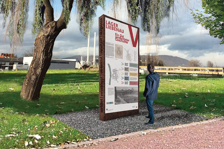 Die Gedenktafel am Grünanger in Graz-Liebenau wurde im September 2020 errichtet. Visualisierung von Roman Klug.