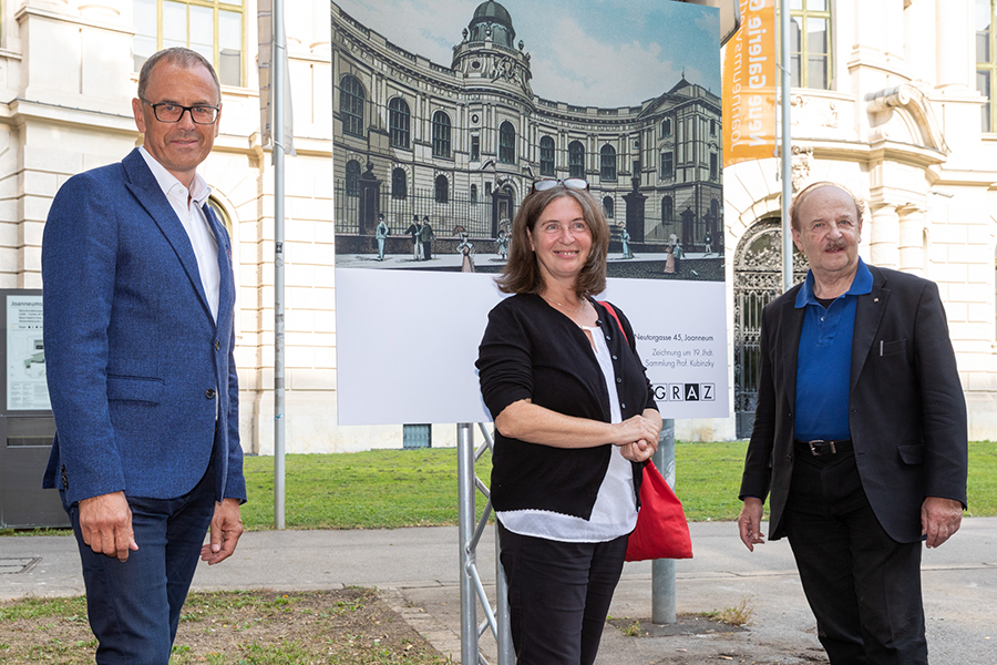 Joanneums-Direktor Wolfgang Muchitsch, Verkehrsstadträtin Elke Kahr und Stadthistoriker Karl Albrecht Kubinzky (v.l.n.r) waren ebenfalls vor Ort.