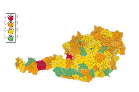 Aktuelle Corona-Landkarte für Österreich: Graz ist weiterhin auf Gelb.