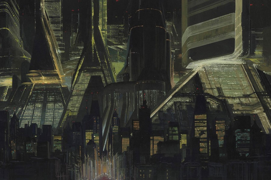 Los Angeles Skyline, aus dem Film Blade Runner, Syd Mead, 1981 © Syd Mead Los Angeles Skyline, aus dem Film Blade Runner, Syd Mead, 1981 © Syd Mead
