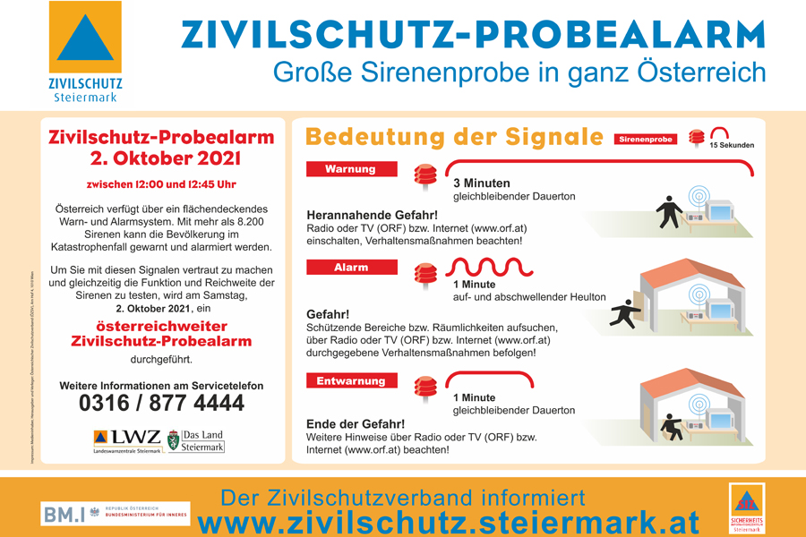 Zivilschutz-Probealarm am 2. Oktober 2021