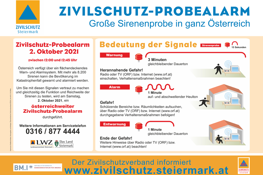Zivilschutz-Probealarm am 2. Oktober 2021 © BMI Zivilschutz-Probealarm am 2. Oktober 2021