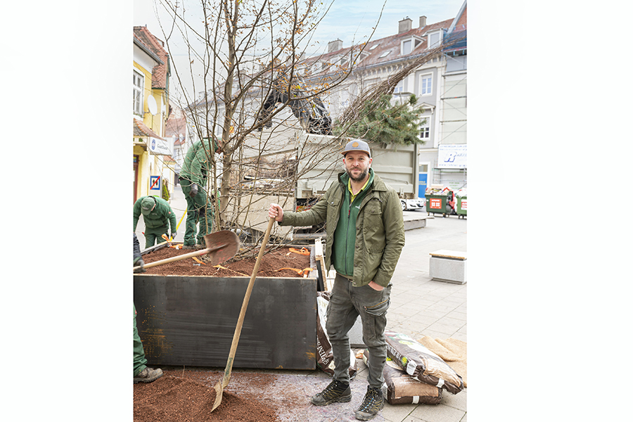 Gutes Wachstum am Griesplatz. Christopher Leitgeb ist im Auftrag der Stadt unterwegs. 