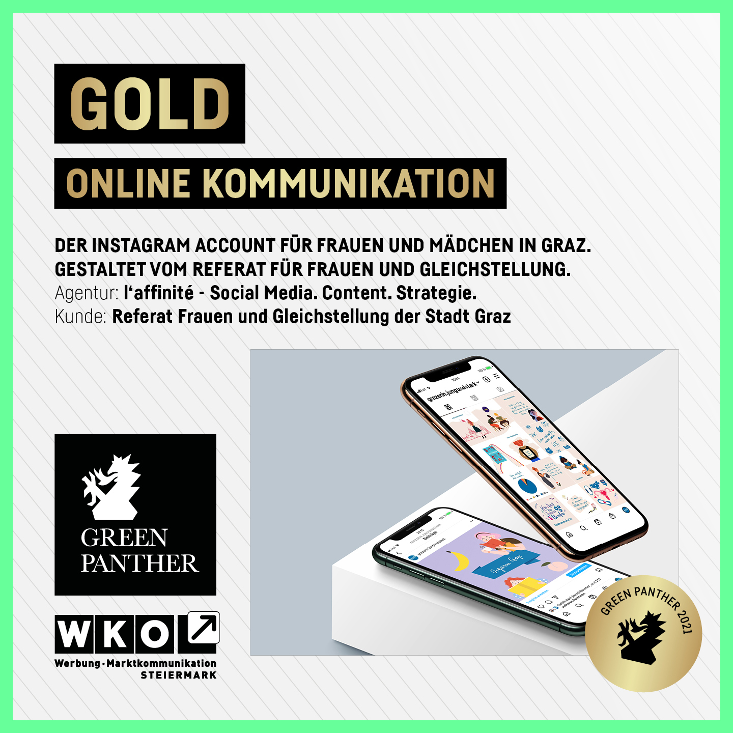 Green Panther in Gold für Online Kommunikation