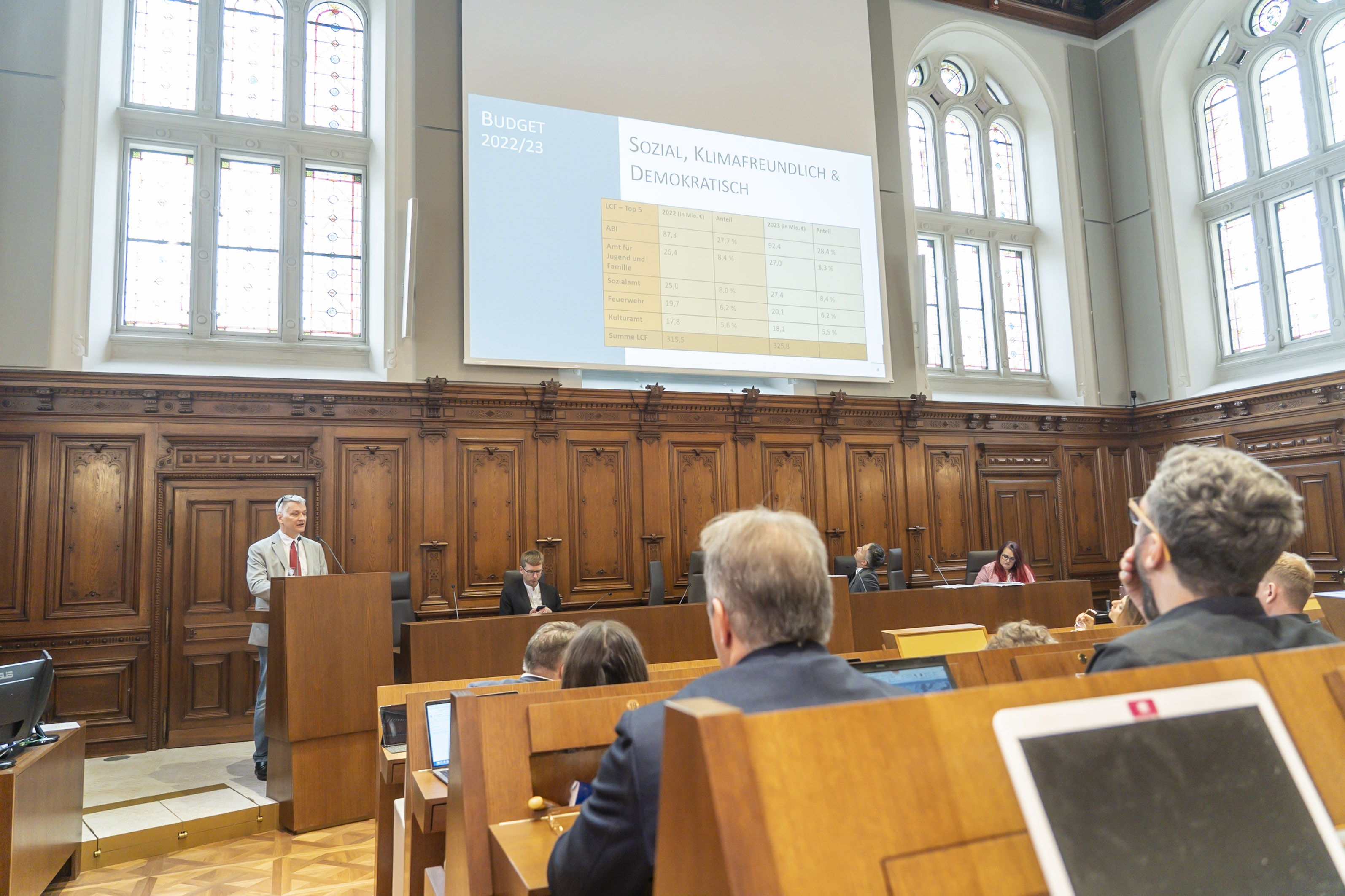 Impressionen der Budgetrede von Stadtrat Manfred Eber, KPÖ.