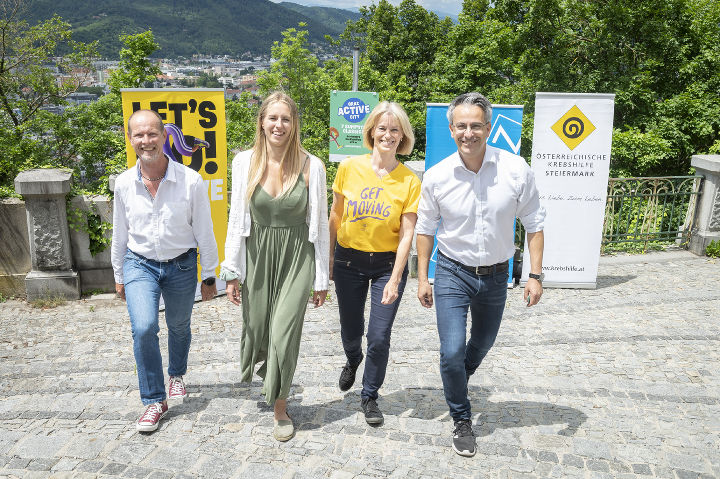 Klaus Höllbacher (Ideengeber), Julia Meder (Obfrau Active City Graz), Birgit Jungwirth (Krebshilfe Steiermark), Sportstadtrat Kurt Hohensinner