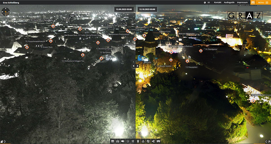 Links: Nachtaufnahmen bis 12. Oktober | Rechts: die Nachtaufnahmen, die die neue Kamera liefert