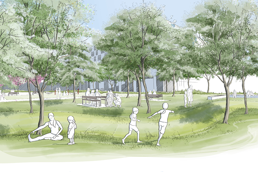 Der Nikolaus-Harnoncourt-Park wird bis Frühsommer 2024 in der Smart City erblühen.