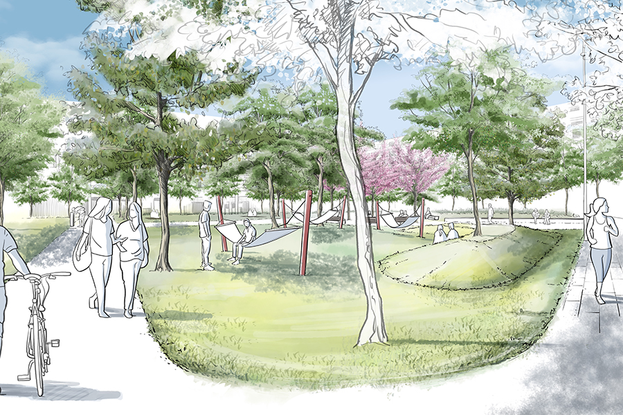 Der Nikolaus-Harnoncourt-Park wird bis Frühsommer 2024 in der Smart City erblühen.