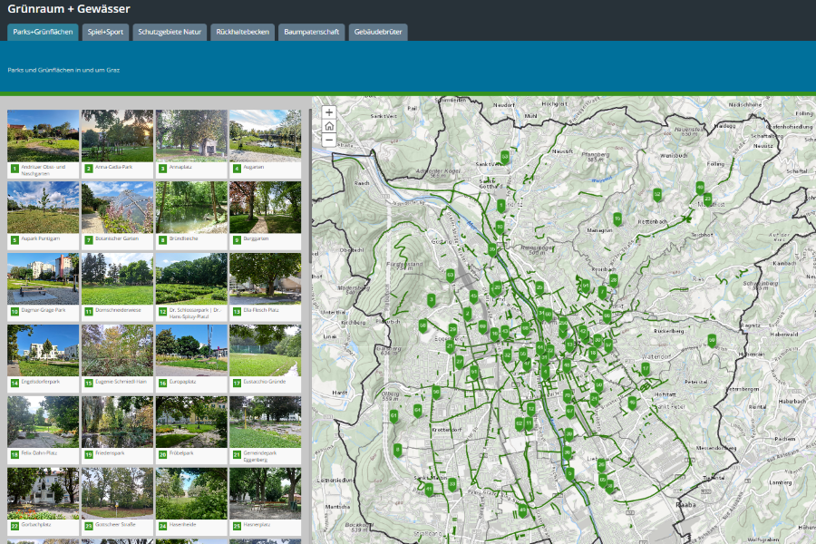 Onlinekarte Grünraum und Gewässer © Stadt Graz/Stadtvermessung Onlinekarte Grünraum und Gewässer