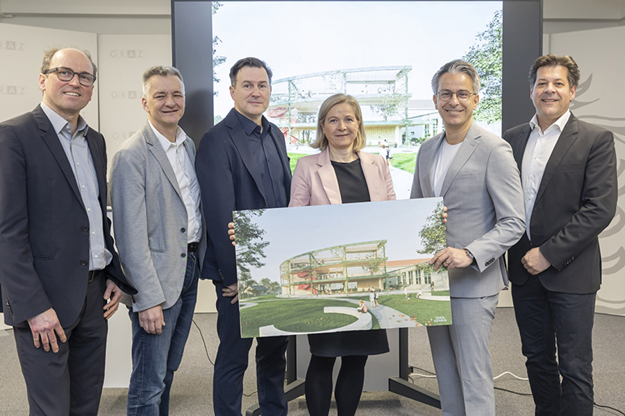 Architektur macht Schule(n): Franz Ederer, Manfred Eber, Armin Haghirian, Judith Schwentner, Kurt Hohensinner, Bertram Werle (v. l.)