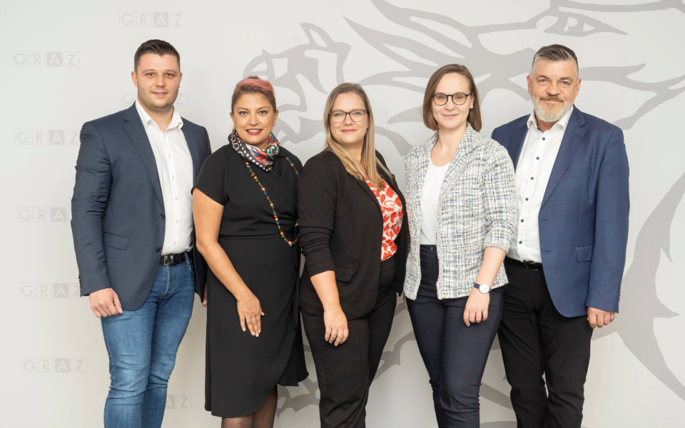 Obleute der Gemeinderatsklubs von links: Alexis Pascuttini, Sahar Mohsenzada, Daniela Schlüsselberger, Anna Hopper, Karl Dreisiebner