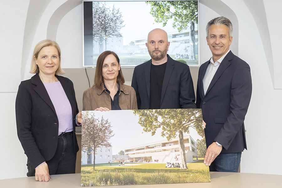 Graz baut auf Bildung: Vizebürgermeisterin Judith Schwentner, Monika Arnberger-Scharmitzer und Markus Dolmanits sowie Stadtrat Kurt Hohensinner (v. l.) © Stadt Graz/Fischer Graz baut auf Bildung: Vizebürgermeisterin Judith Schwentner, Monika Arnberger-Scharmitzer und Markus Dolmanits sowie Stadtrat Kurt Hohensinner (v. l.)