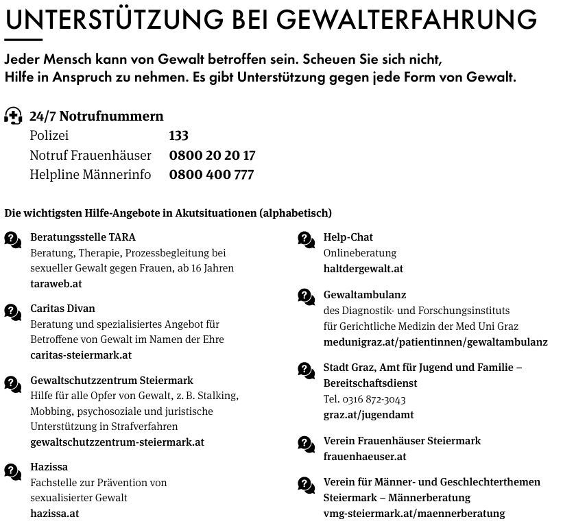 Info-Blatt zum Downloaden und Ausdrucken: Unterstützungs-Angebote bei Gewalterfahrung