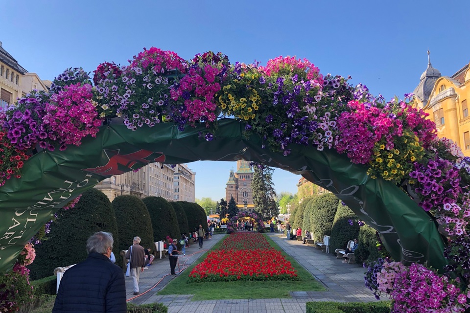 Der Siegesplatz während des Blumenfestivals "Timfloralis"