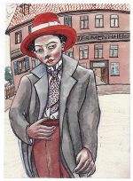 Ida Sofia Maly, Selbstportrait „Trübe Ahnungen“ (Bildausschnitt), Aquarell und Tinte auf Transparentpapier, 1928 © Privatbesitz Graz Ida Sofia Maly, Selbstportrait „Trübe Ahnungen“ (Bildausschnitt), Aquarell und Tinte auf Transparentpapier, 1928