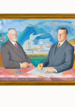 Doppelportrait Vater und Sohn Czerweny (Bildausschnitt), Fritz Silberbauer, 1950, Öl auf Leinwand